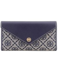 Tory Burch - Leather And T Monogram Fabric Wallet - Lyst