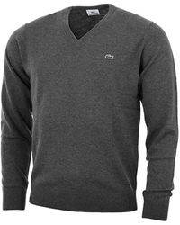 Lacoste - Truien & Vesten ,Grijs ,Wol V-Hals Truien - Lyst