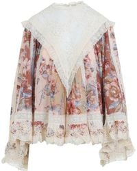 Zimmermann - Overhemden ,Veelkleurig ,Katoen Awaken Blouse Met Kanten Rand - Lyst