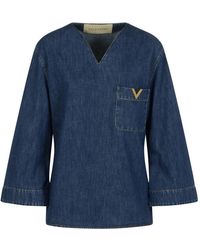 Valentino - Overhemden ,Blauw ,Denim Denim Chambray Shirt - Lyst