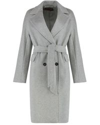 Max Mara - Jassen ,Grijs ,Wol Wollen Mantel Met Ceintuur - Lyst