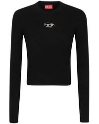 DIESEL - Zwarte Ribgebreide Top Met Ronde Hals - Lyst