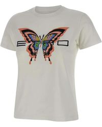 Etro - Tops ,Wit ,Katoen Katoenen T-Shirt Met Logo Print - Lyst