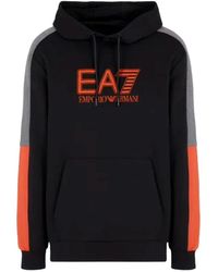 EA7 - Schwarzer pullover mit kapuze und logo - Lyst