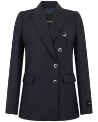 Pinko - Jassen ,Blauw ,Wol Gestreepte Blazer Met Decoratieve Knopen - Lyst