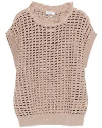 Peserico - Open Gebreide Trui Met Ronde Hals - Lyst