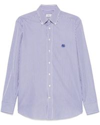 Etro - Overhemden ,Blauw ,Katoen Gestreept Overhemd Met Knopen - Lyst