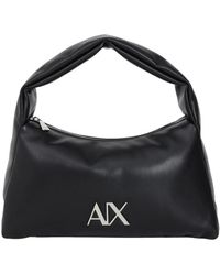 Armani Exchange - Schwarze handtasche für frauen mit silbernem logo - Lyst