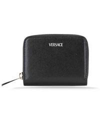 Versace - Accessoires ,Zwart ,Leer Leren Damesportemonnee Met Meerdere Vakken - Lyst