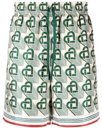 Casablancabrand - Grüne seiden-shorts mit herz-monogramm - Lyst