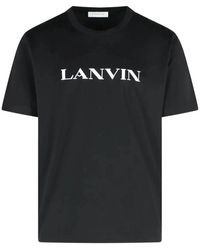 Lanvin - Tops ,Zwart ,Zwart Logo T-Shirt - Lyst