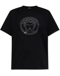 Versace - Tops ,Zwart ,Katoen T-Shirt Met Logo - Lyst