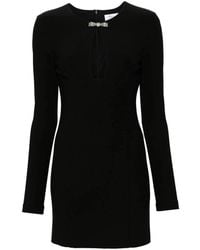 Blumarine - Kleedjes ,Zwart ,Leer Versierde Jurk Met Uitsparing En Lange Mouwen - Lyst