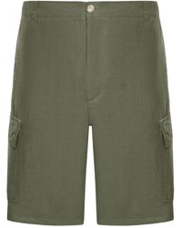 120% Lino - Korte Broeken ,Groen ,Linnen Linnen Cargo Bermuda Shorts - Lyst