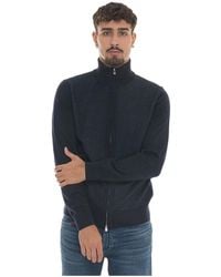 BOSS - Truien & Vesten ,Blauw ,Katoen Gestructureerde Cardigan Met Dubbele Rits - Lyst