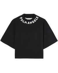 Palm Angels - Tops ,Zwart ,Katoen Seasonal Logo Cropped Tee - Lyst