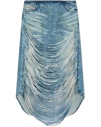 DIESEL - Rokken ,Blauw ,Denim Midi-Rok Van Denim Met Gerafelde Randen En Distressed Effect - Lyst