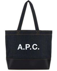 A.P.C. - Blau denim und leder axel einkaufstasche,schultertaschen - Lyst