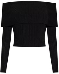 Self-Portrait - Geribbelde Gebreide Top - Lyst