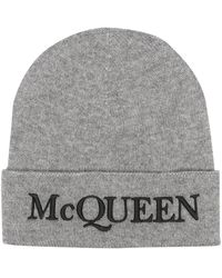 McQueen - Graue cashmere beanie mütze bestickt logo - Lyst