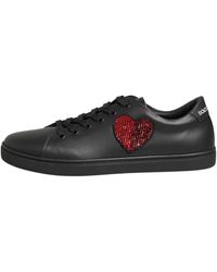 Dolce & Gabbana - Schoenen ,Zwart ,Leer Zwarte Leren Kristalhart Sneakers - Lyst