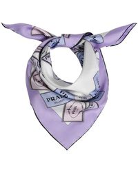 Prada - Geprinte Zijden Twill Sjaal 55X55 - Lyst