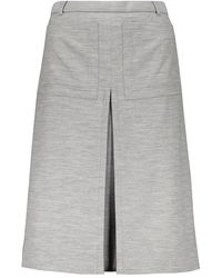 Burberry - Rokken ,Grijs ,Wol Contrast Stitching Midi Rok - Lyst