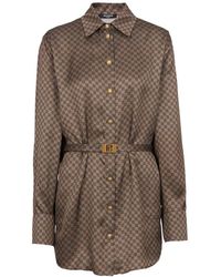 Balmain - Seidenhemd Mit Monogramm-Print - Lyst