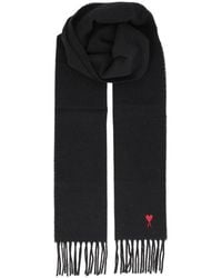 Ami Paris - Accessoires ,Zwart ,Wol Wollen Sjaal Met Ami De Cœur-Borduursel - Lyst