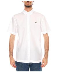 Lacoste - Overhemden ,Wit ,Katoen Regular Fit Poplin Overhemd Met Korte Mouwen - Lyst