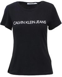 Calvin Klein - Tops ,Zwart ,Katoen Zwart Print Logo Tee Korte Mouw - Lyst