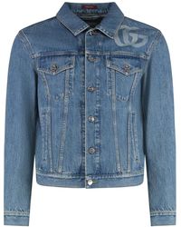 Gucci - Jassen ,Blauw ,Denim Stijlvolle Denimjas Met Zichtbare Stiksels - Lyst