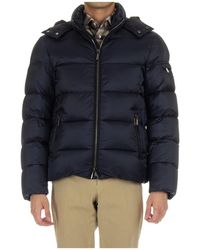 Moorer - Jassen ,Blauw ,Blauwe Winterjas Met Afneembare Kraag - Lyst