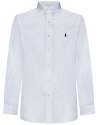 Polo Ralph Lauren - Weiße slim fit hemd mit blauer pony-stickerei,weißes button-down hemd mit signature pony - Lyst