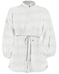 MC2 Saint Barth - Kleedjes ,Wit ,Witte Jurk Met Borduursel En Lange Mouwen - Lyst