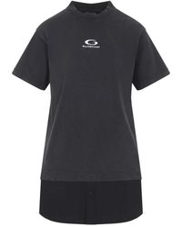 Balenciaga - Kleedjes ,Zwart ,Katoen Hybrid Overhemdjurk - Lyst
