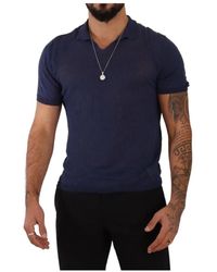 Daniele Alessandrini - Navy linen collared t-shirt - Lyst