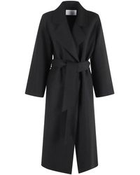Harris Wharf London - Jassen ,Zwart ,Zwarte Riemkoppeling Jas Met Revers - Lyst