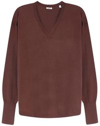 Aspesi - Truien & Vesten ,Bruin ,Wol V-Hals Trui - Lyst