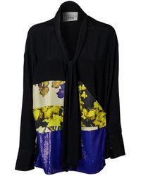 Erika Cavallini Semi Couture - Blusa de seda con escote en v y mangas largas - Lyst