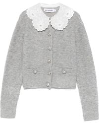 Self-Portrait - Truien & Vesten ,Grijs ,Wol Lace Collar Cardigan - Lyst