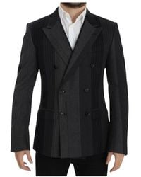 Dolce & Gabbana - Jassen ,Grijs ,Wol Dubbelrijige Krijtstreeppak Blazer - Lyst