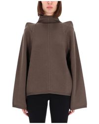 Rick Owens - Truien & Vesten ,Grijs ,Wol Gedrapeerde Wollen Coltrui - Lyst
