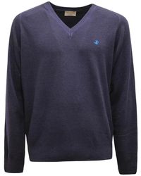 Brooksfield - Truien & Vesten ,Blauw ,Wol V-Hals Wollen Trui - Lyst