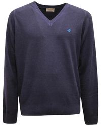 Brooksfield - Truien & Vesten ,Blauw ,Wol V-Hals Wollen Trui - Lyst