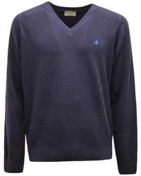 Brooksfield - Truien & Vesten ,Blauw ,Wol V-Hals Wollen Trui - Lyst