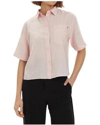 Tommy Hilfiger - Camisa de lino corta con logo bordado - Lyst