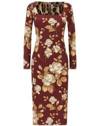 Dolce & Gabbana - Kleid Aus Satin Mit Vintage-Rosenprint - Lyst