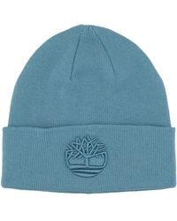 Timberland - Accessoires ,Blauw ,Polyester Blauwe 3D Borduurwerk Beanie Hoed - Lyst