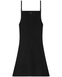 Courreges - Schwarzes geripptes viskosekleid,schwarzes geripptes strickkleid eckiger ausschnitt - Lyst